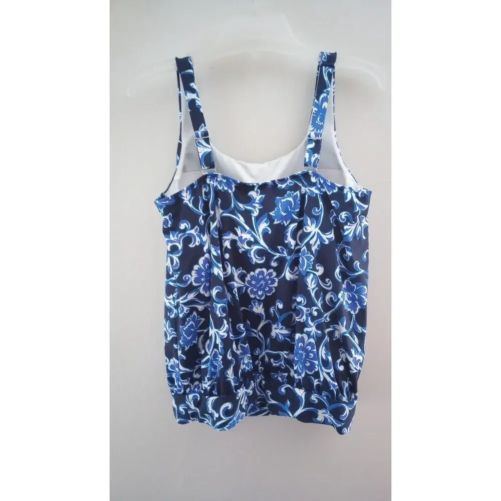 Lands' End Blue & White Floral Tankini Swim Top 12